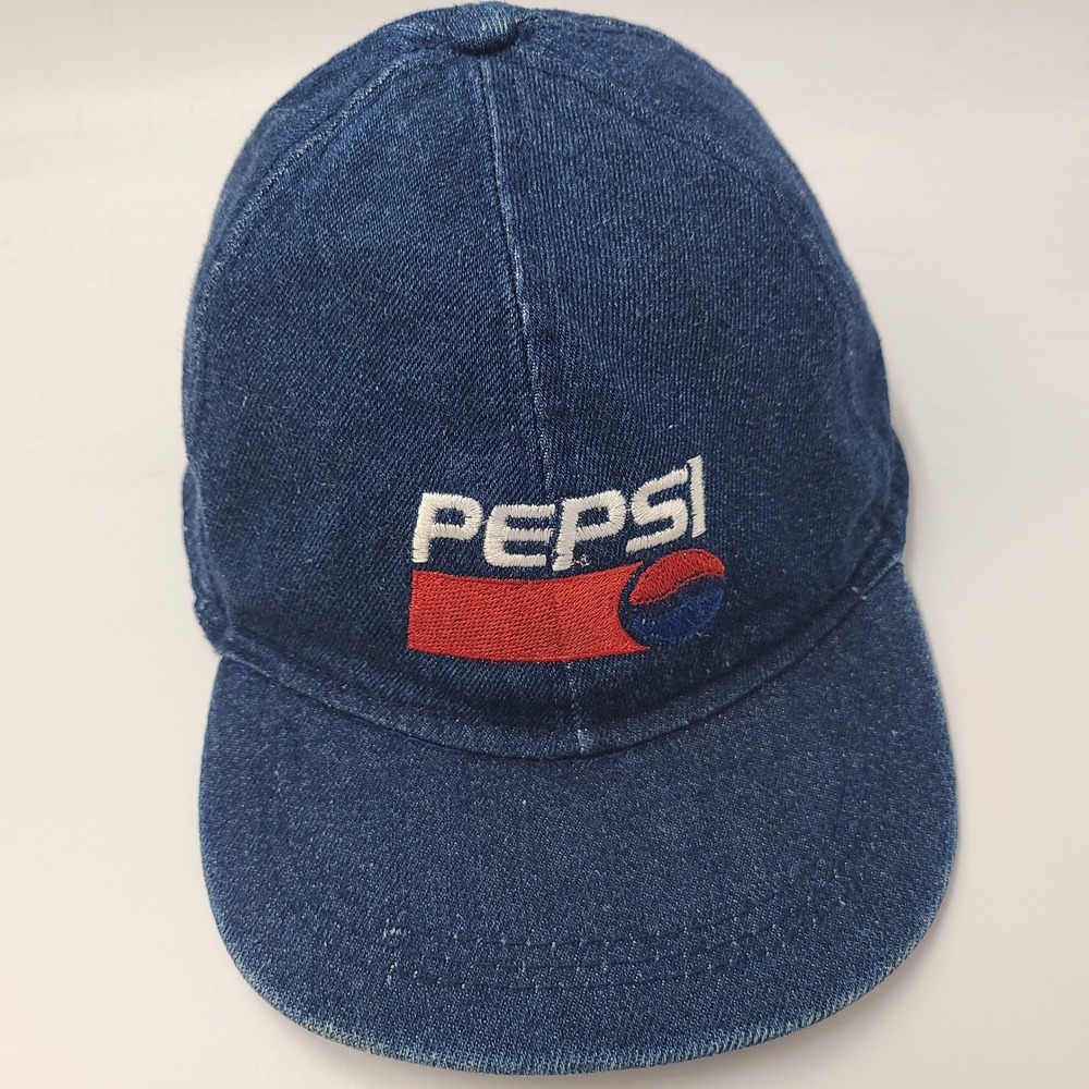 Vintage Pepsi Hat Fitted (Seems L-XL) Blue Denim Econo Logo Promo Advertise Men